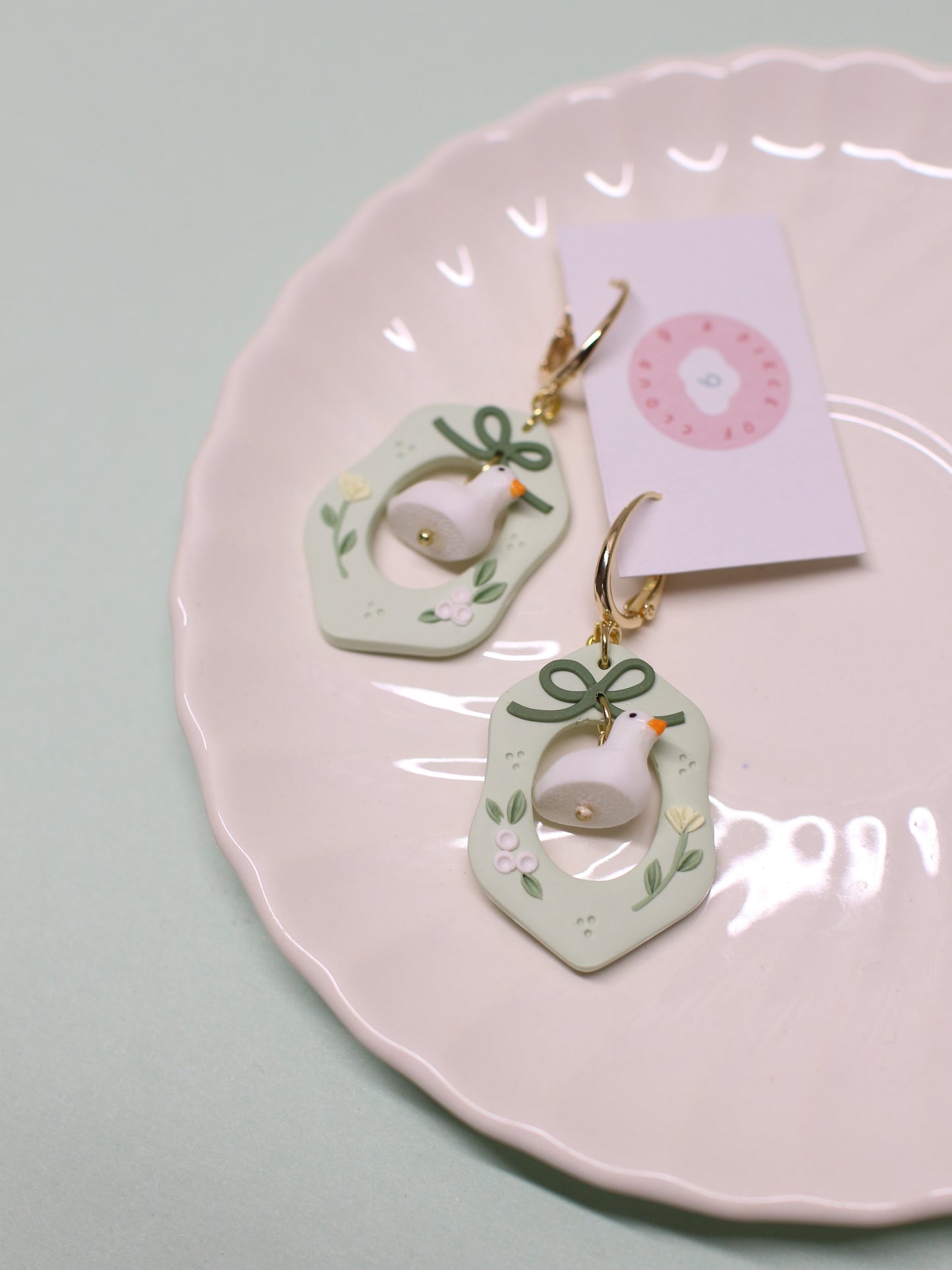 Coquette Daffy in Mint - Statement Duck Earrings