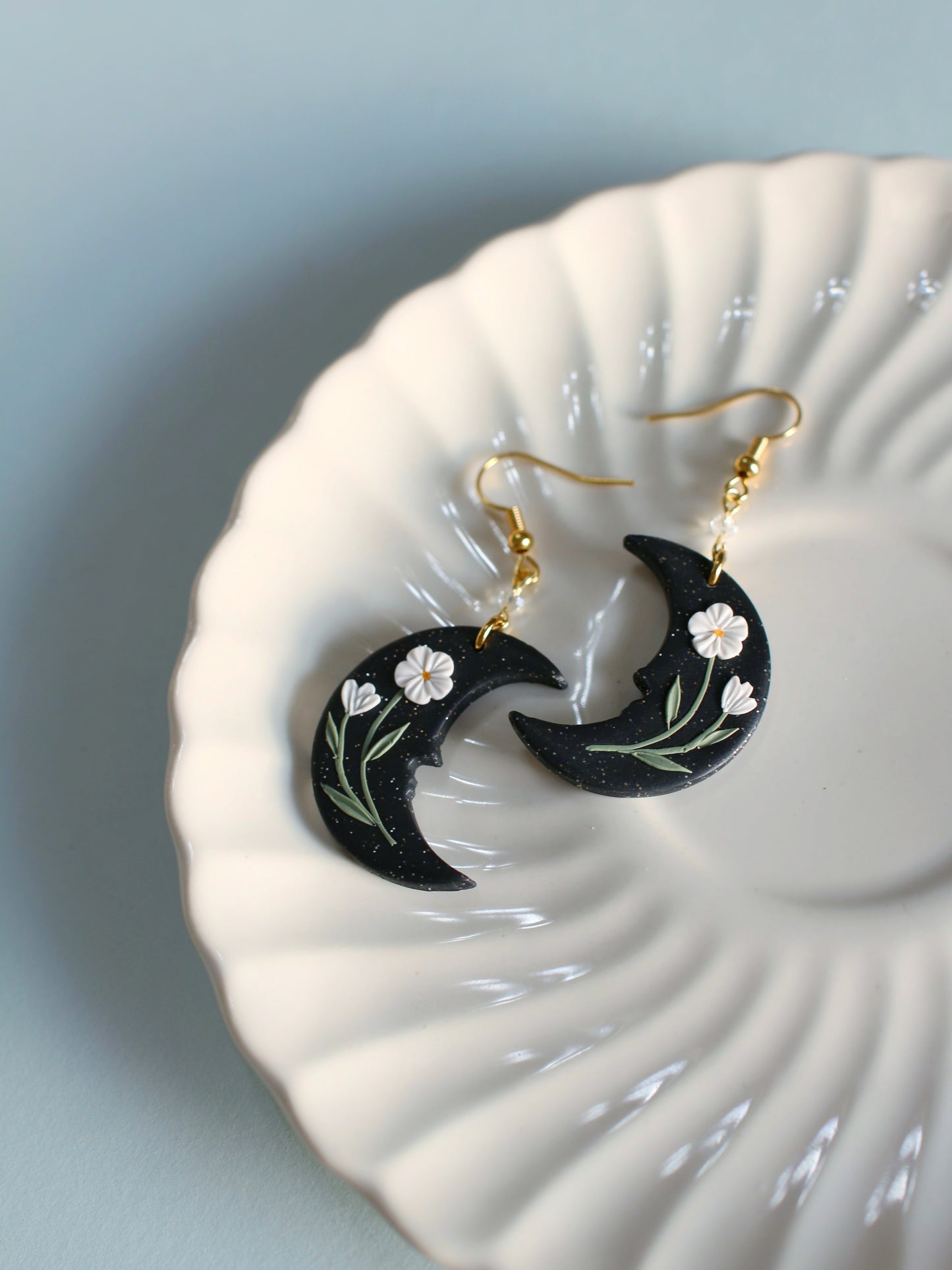 Cosmos - Floral Crescent Moon Earrings