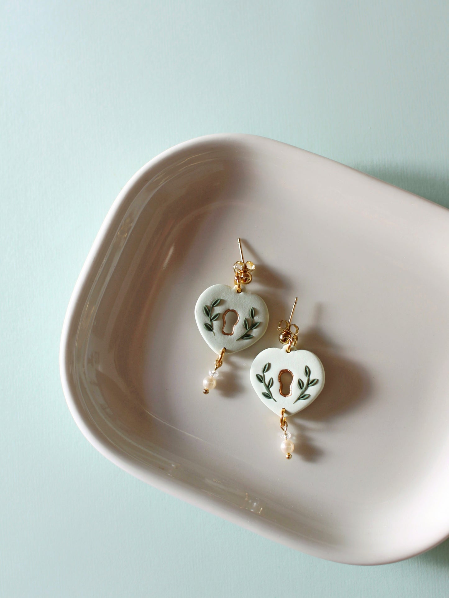 Tea Green Heart Locket Earrings