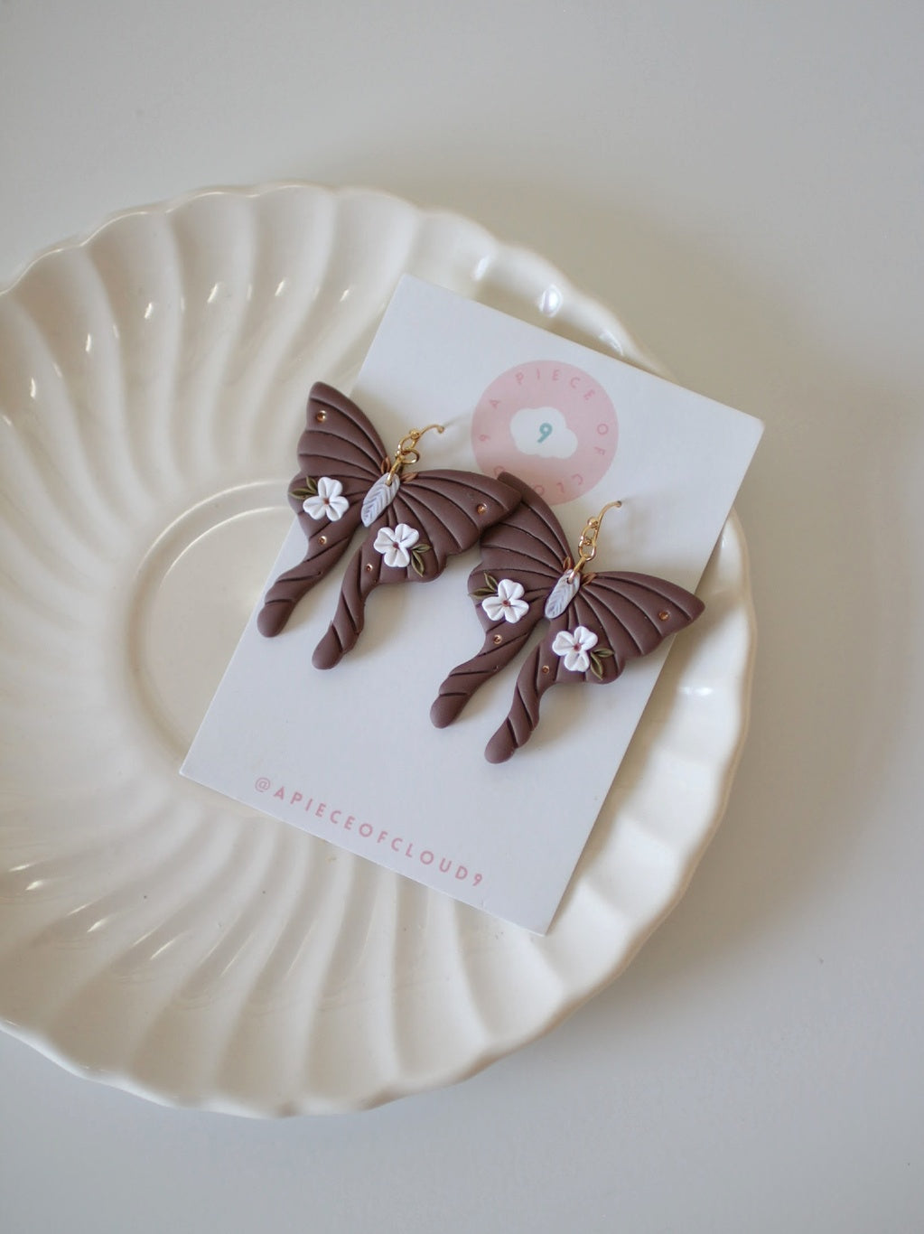 Brown Fluer Moths - Statement Earrings