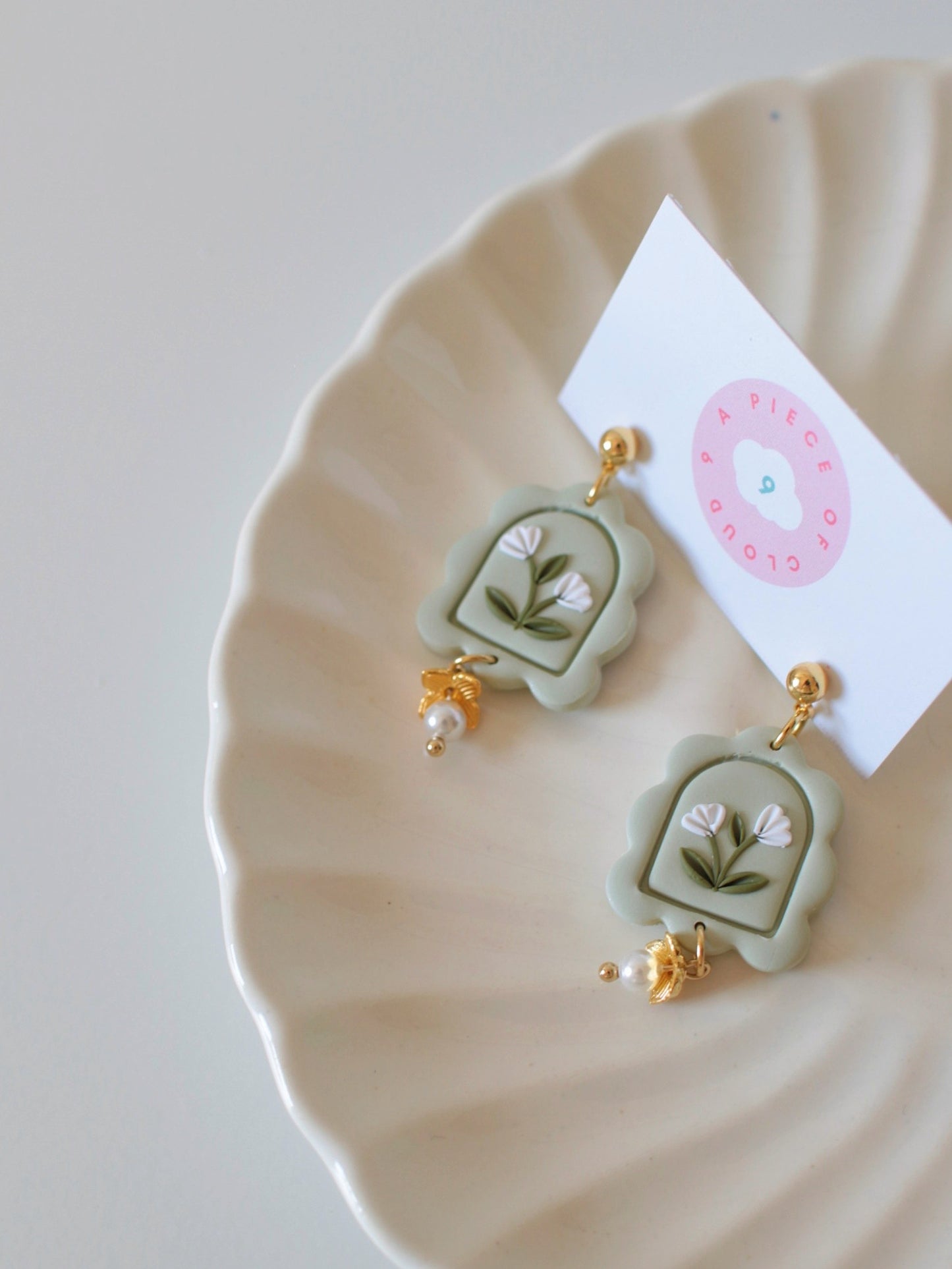 Tea Green Meadow Blooms - Dainty Spring Earrings