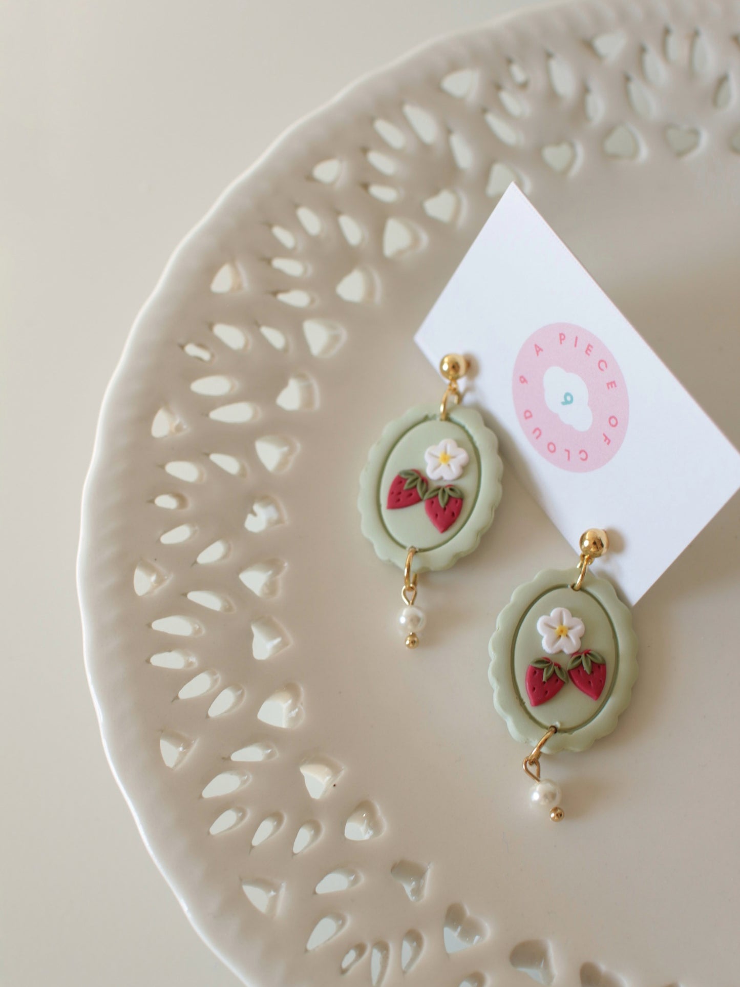 Strawberry Cream Pearls - Strawberry Earrings