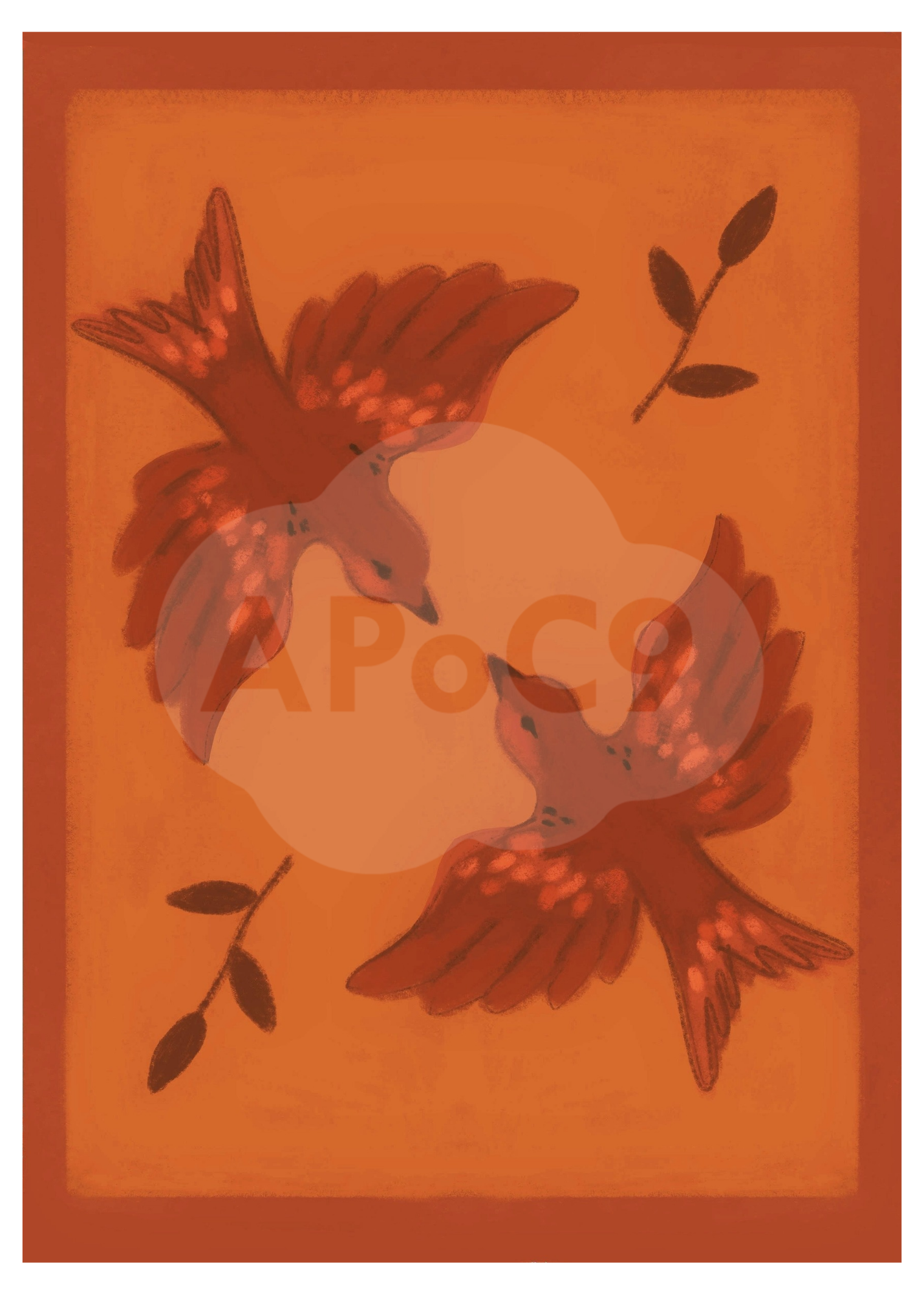 Scarlet Birds - 5x7 Art Print