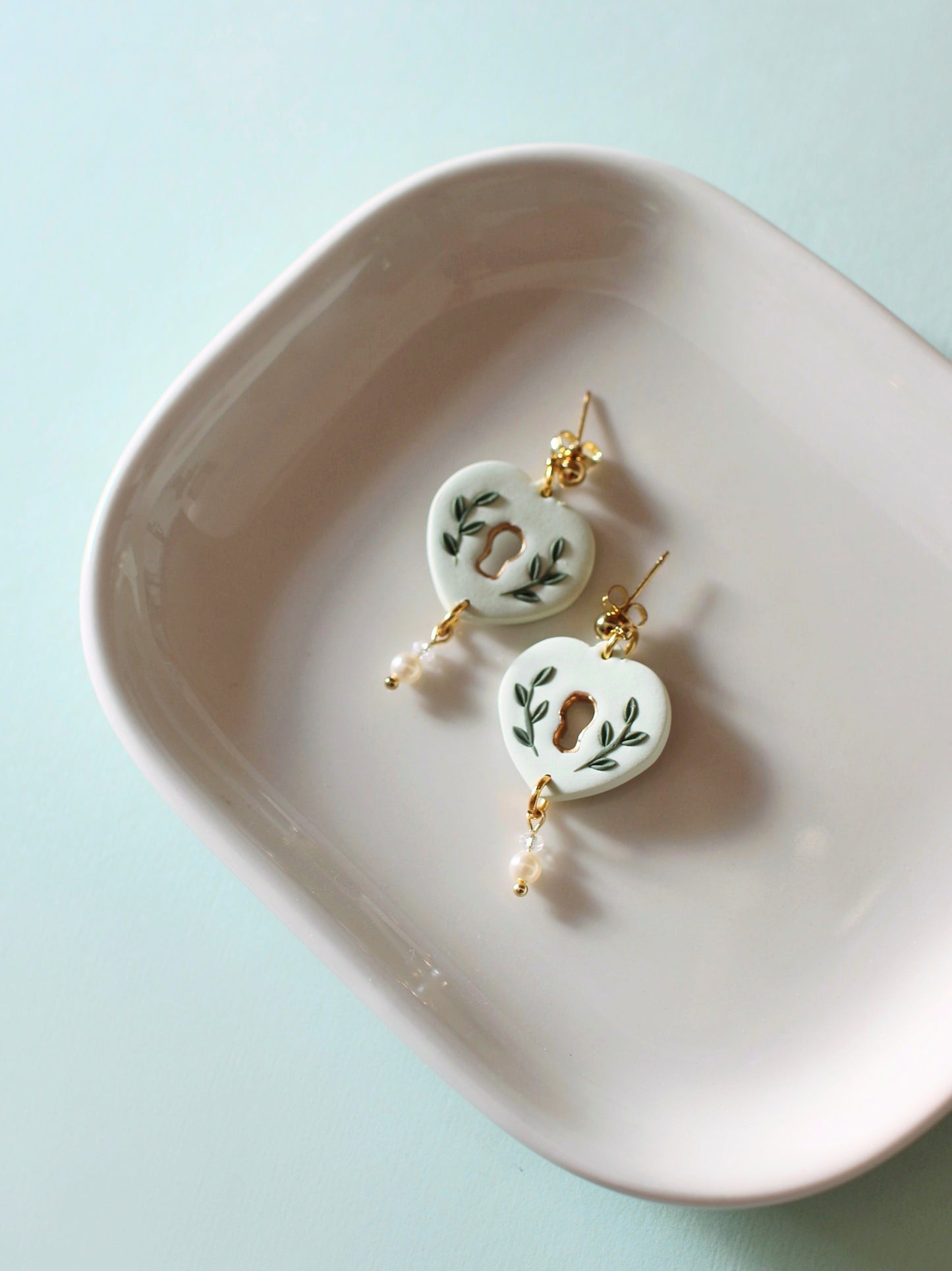 Tea Green Heart Locket Earrings