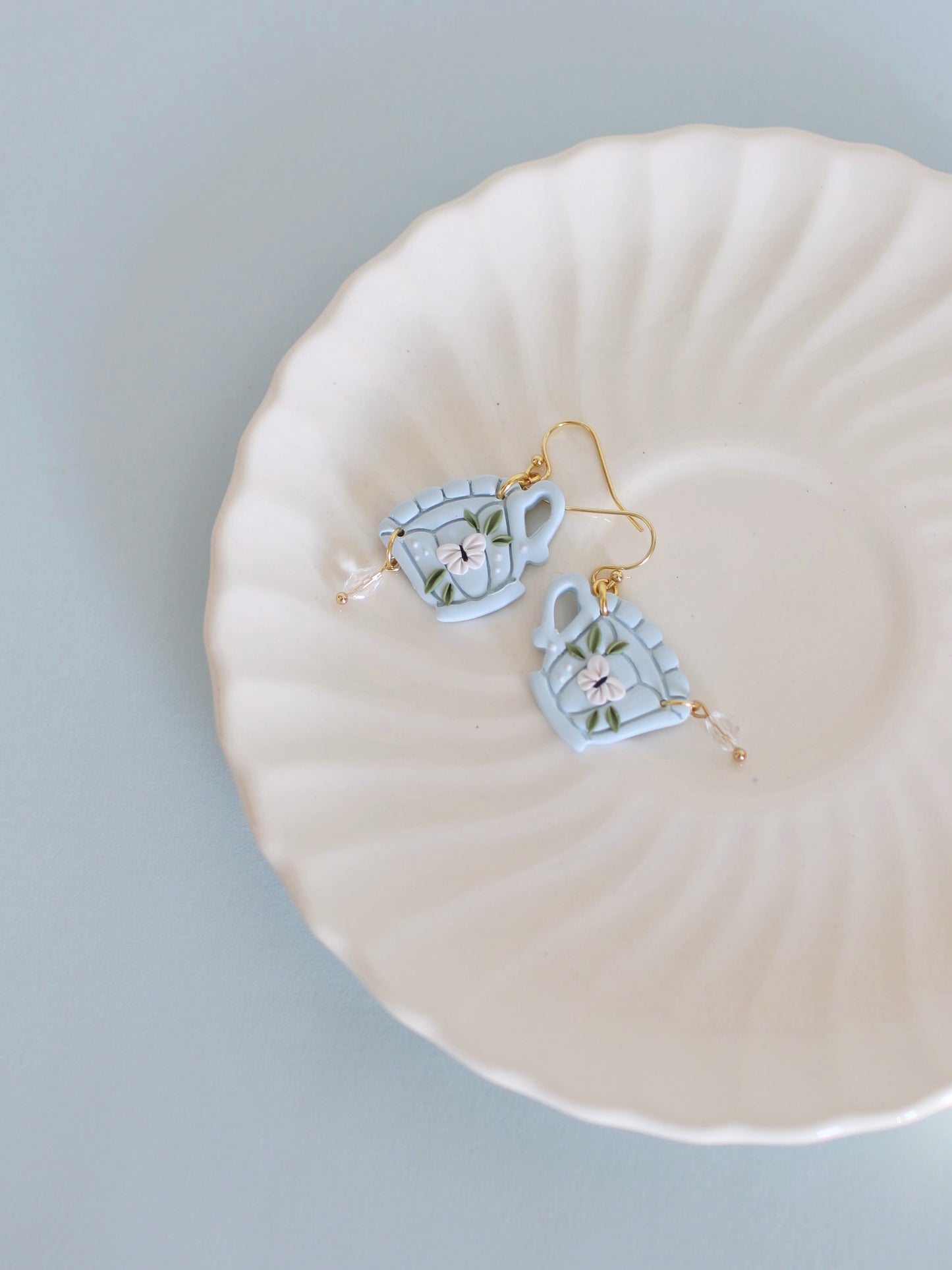 Pastel Flutter - Spring Teacup Earrings
