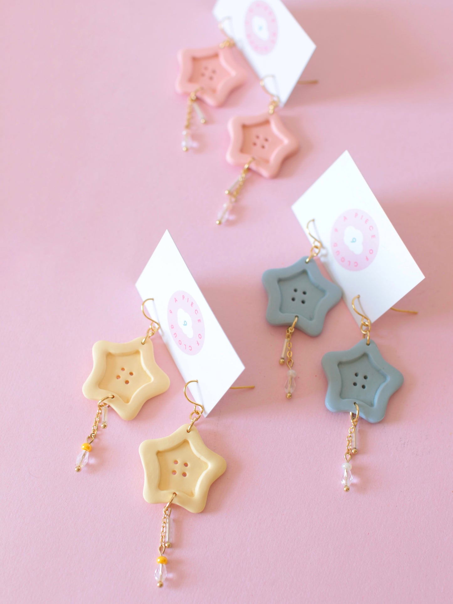 Pink Stitching Stars - Button Inspired Earrings