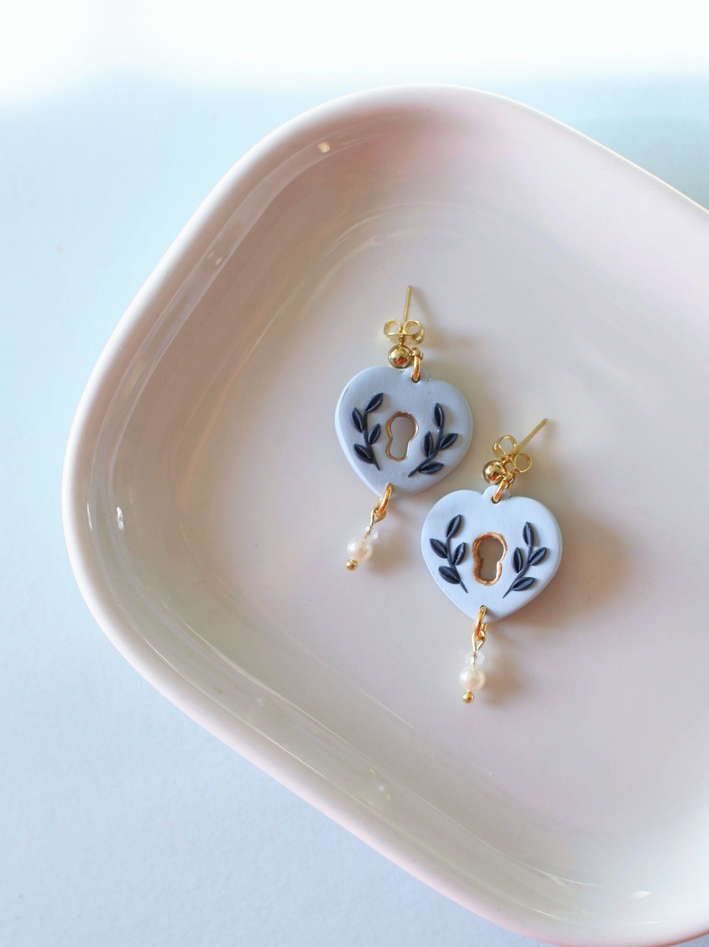 Powder Blue Heart Locket Earrings