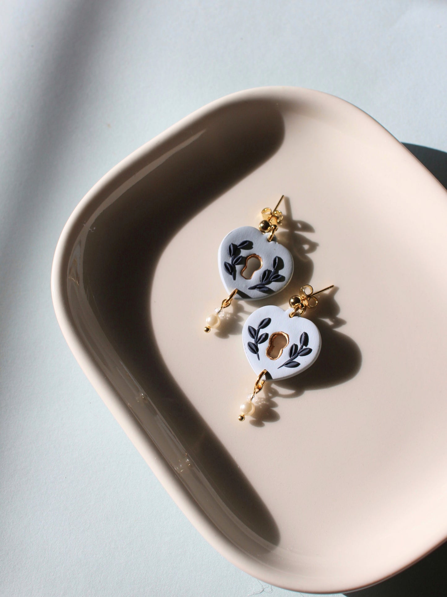 Powder Blue Heart Locket Earrings