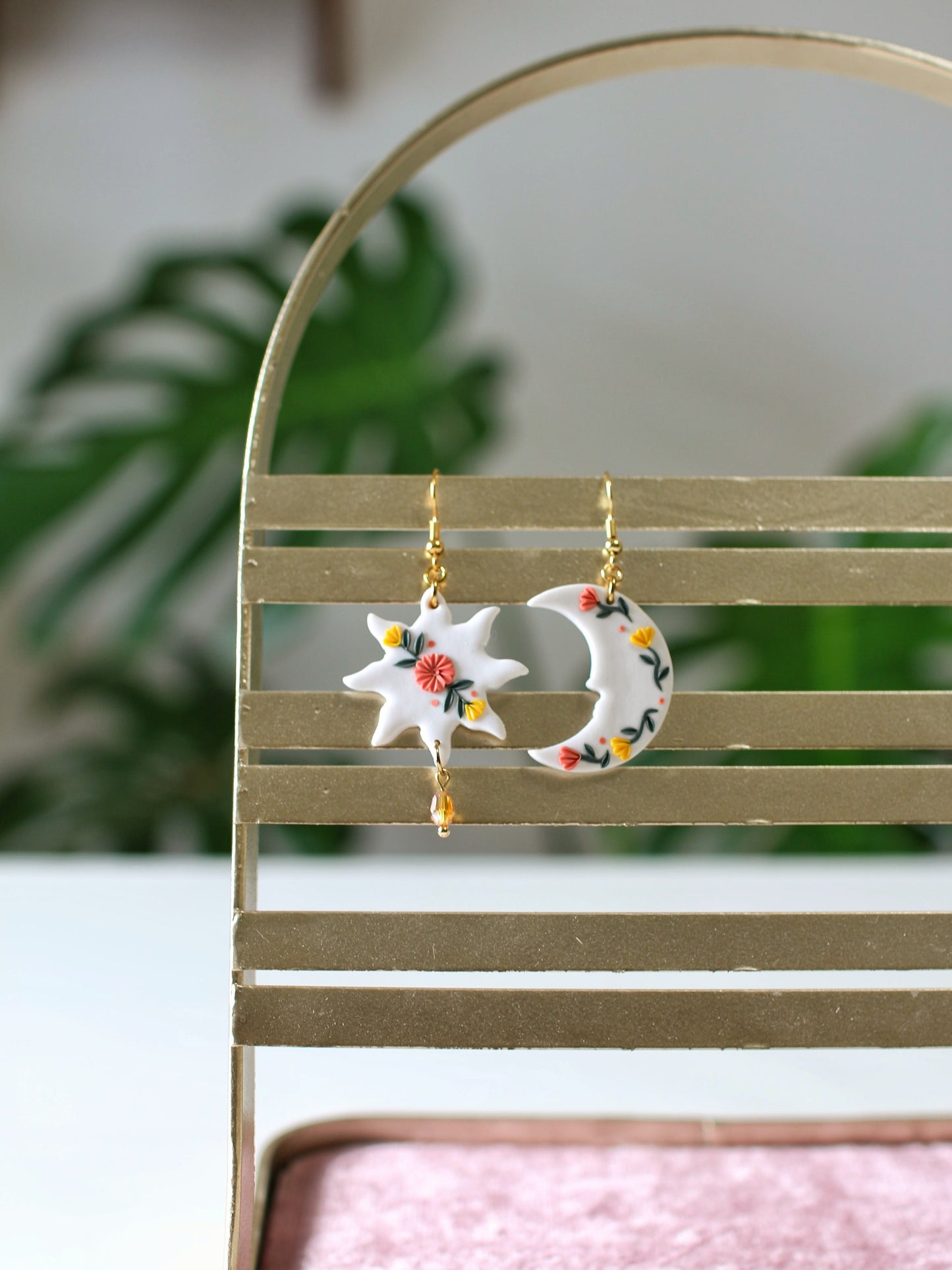 Embroidery Inspired Sun and Moon - Mismatched Earrings