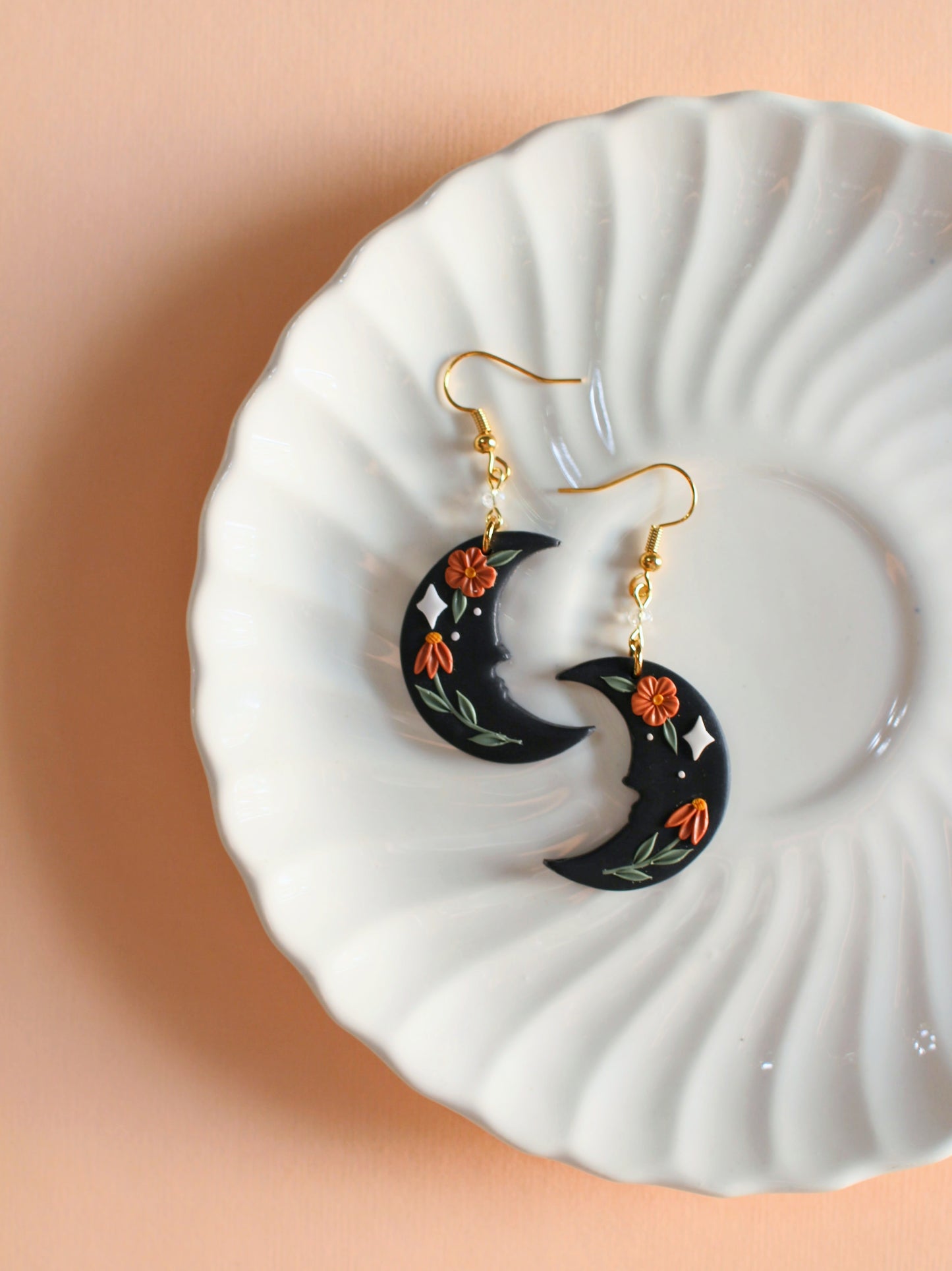 Scarlett - Floral Crescent Moon Earrings