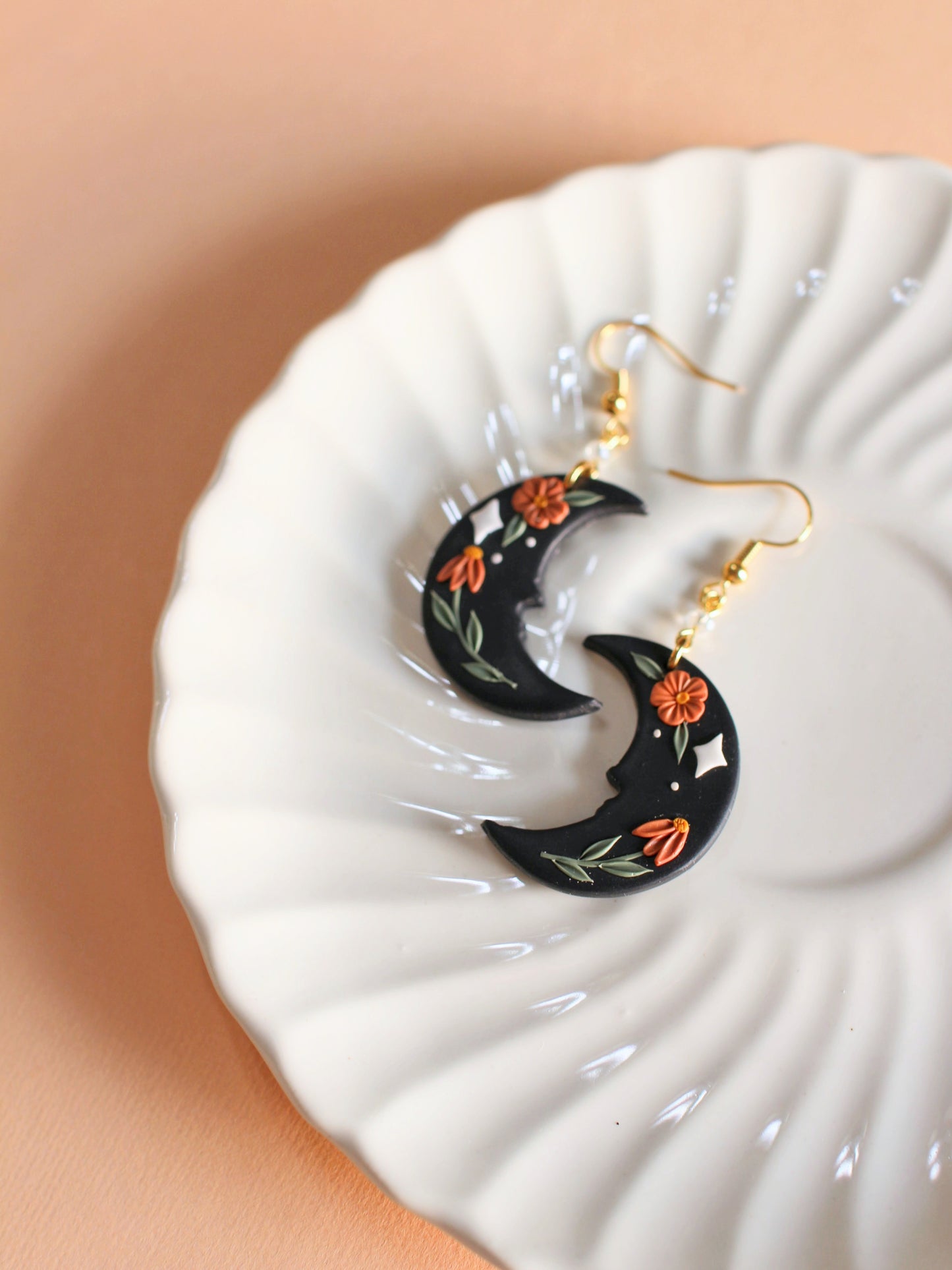Scarlett - Floral Crescent Moon Earrings