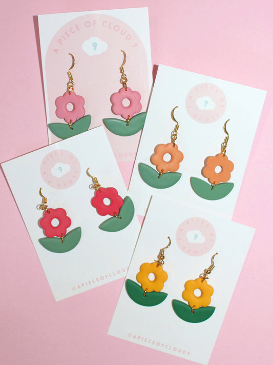 Flower and Leaf Dangle Earrings