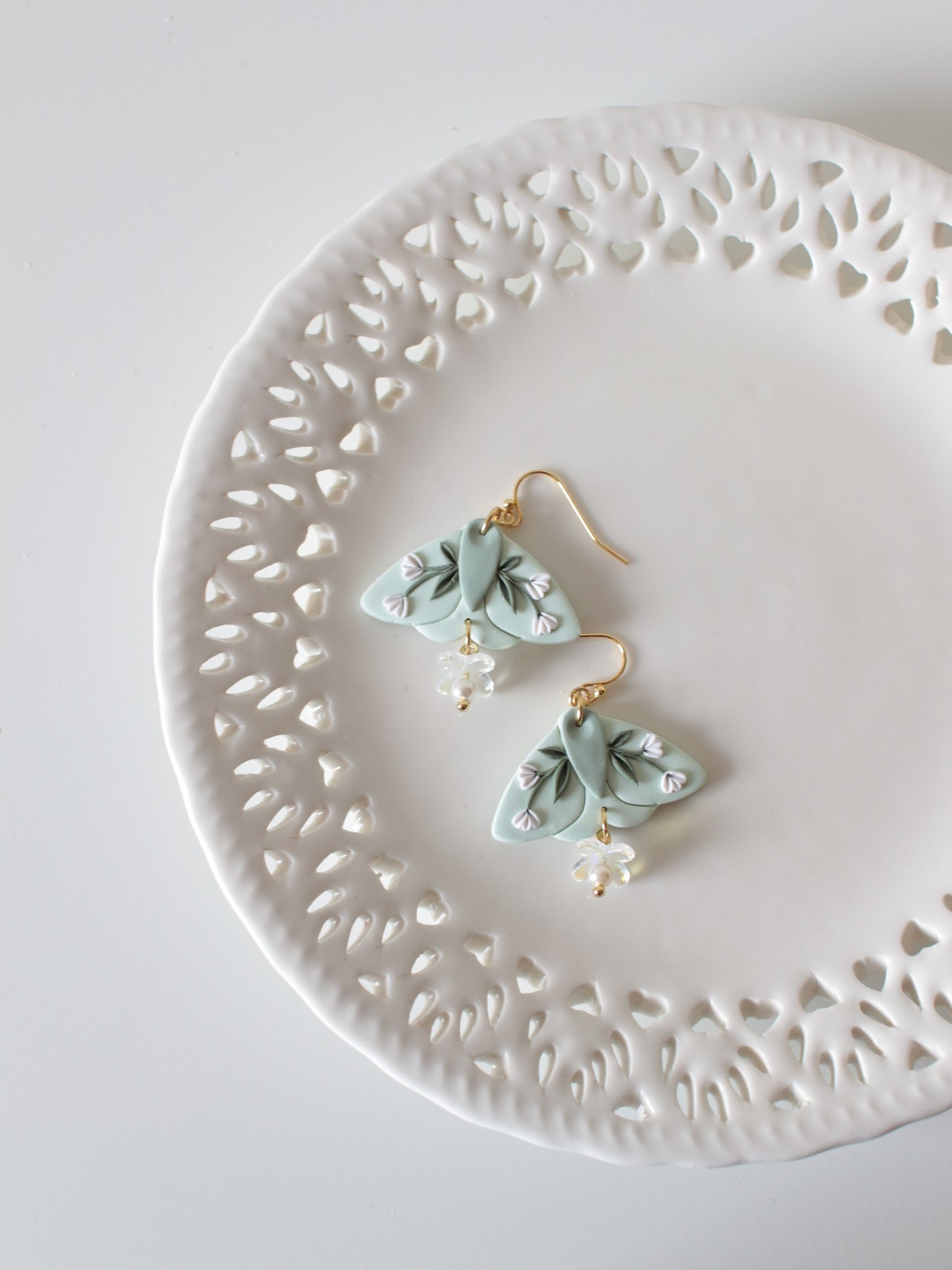 Mint Meadow Wings - Statement Moth Earrings