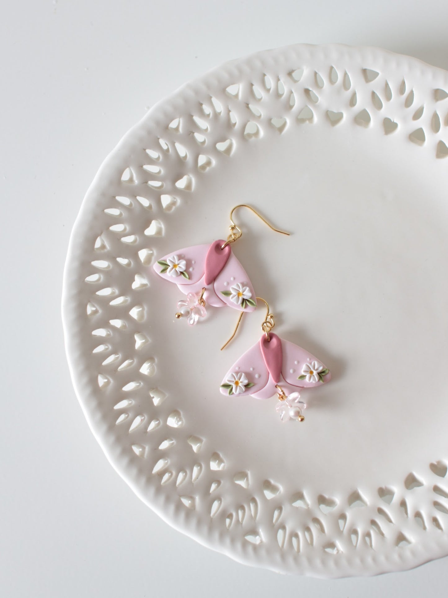 Pink Meadow Wings - Statement Moth Earrings