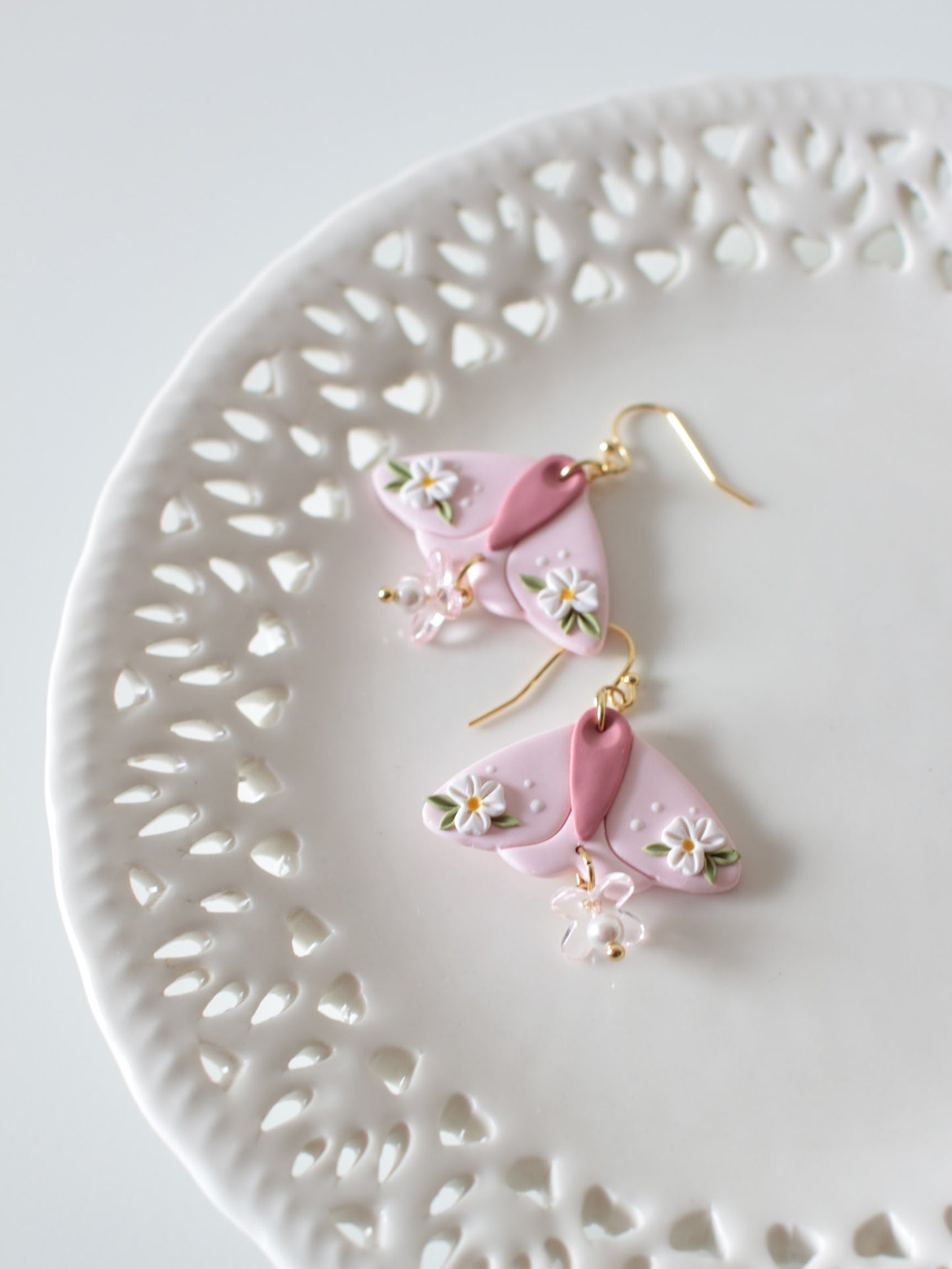 Pink Meadow Wings - Statement Moth Earrings