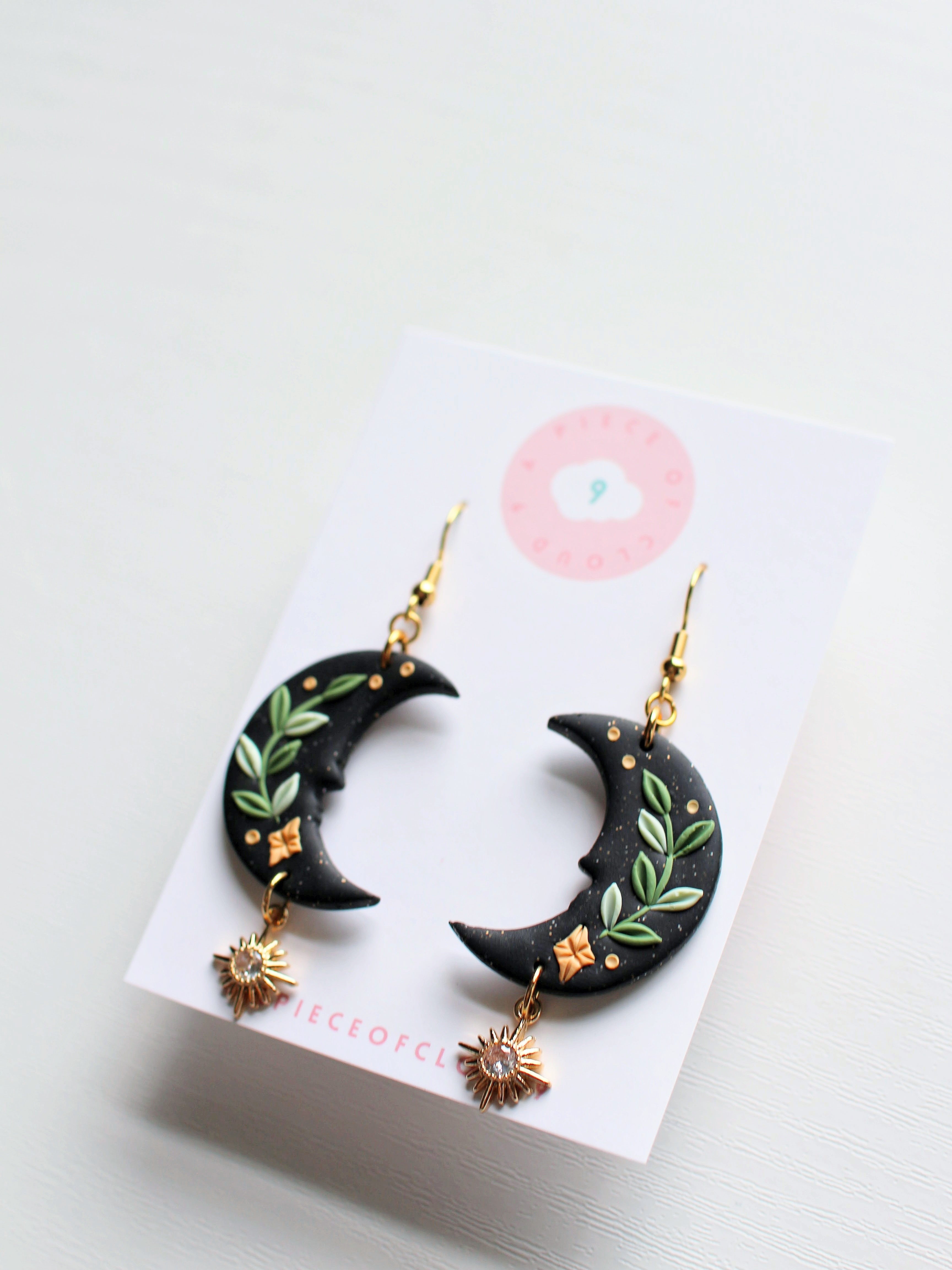 Crescent Moon Earrings ~ Black - Samoolam Crafts