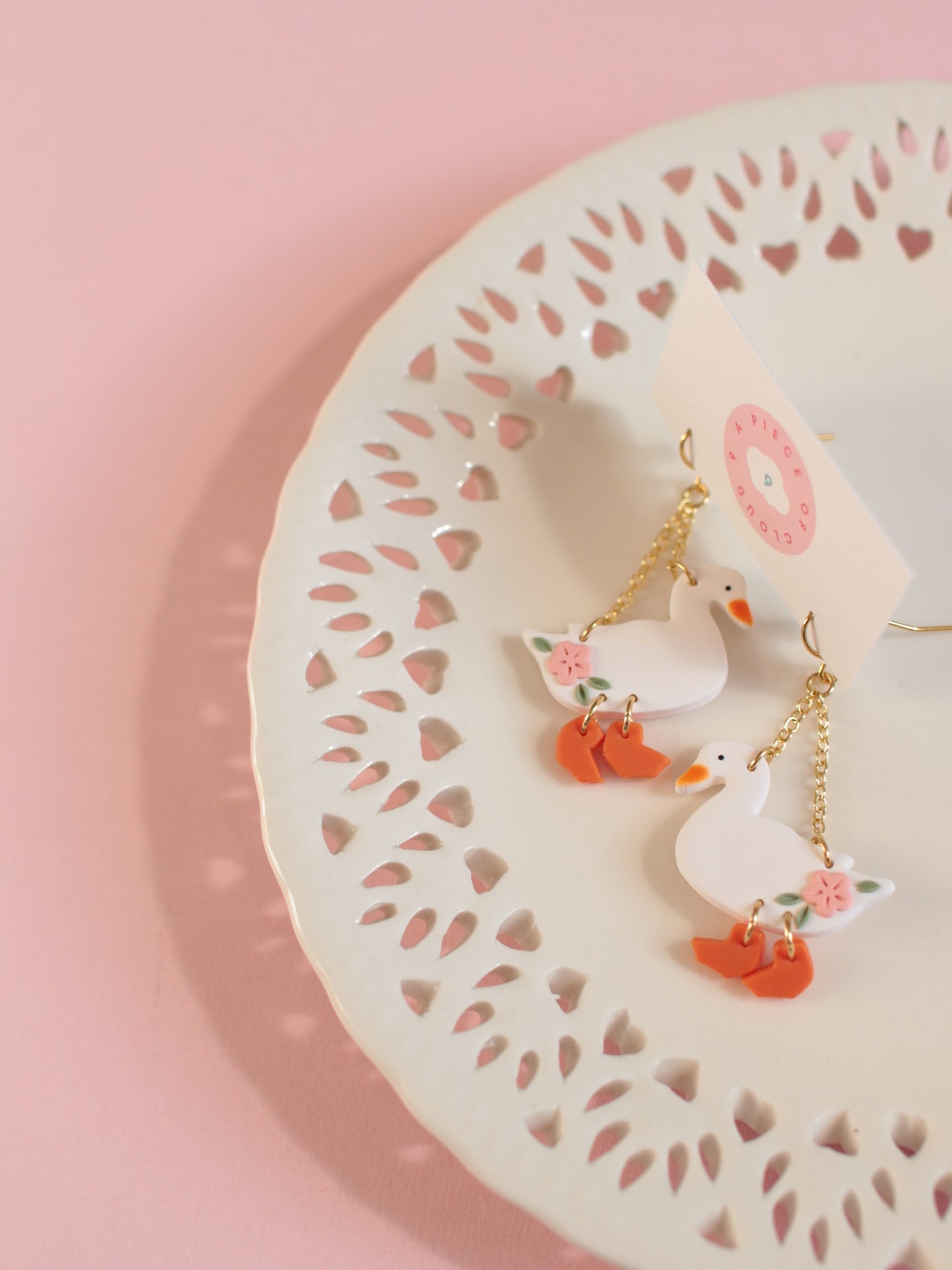 Pink Petal Puddles - Spring Duck Earrings