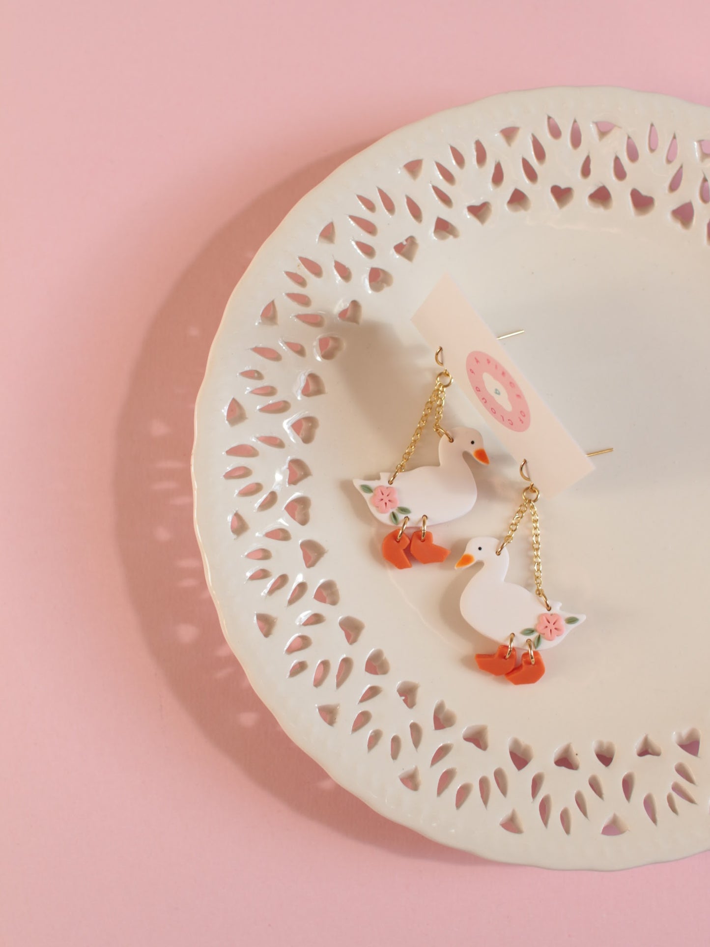 Pink Petal Puddles - Spring Duck Earrings