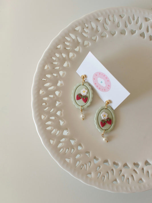 Strawberry Cream Pearls - Strawberry Earrings