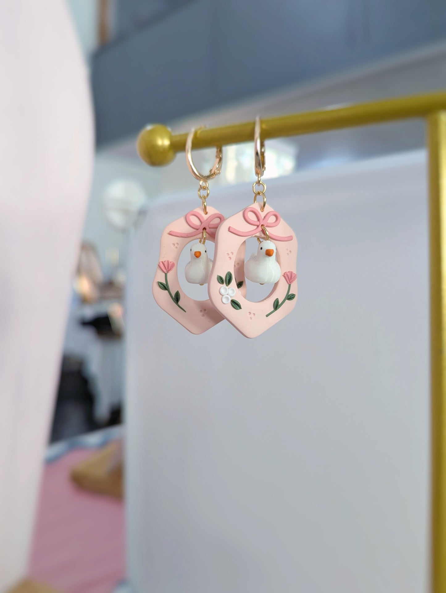 Pink Coquette Ducks - Statement Duck Earrings