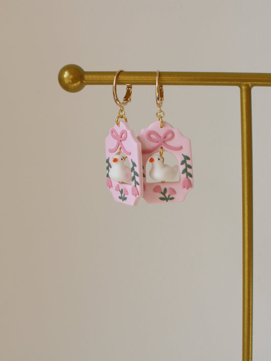 Coquette Daffy in Pink - Statement Duck Earrings