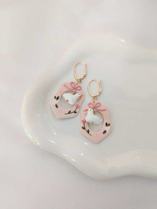 Pink Coquette Ducks - Statement Duck Earrings