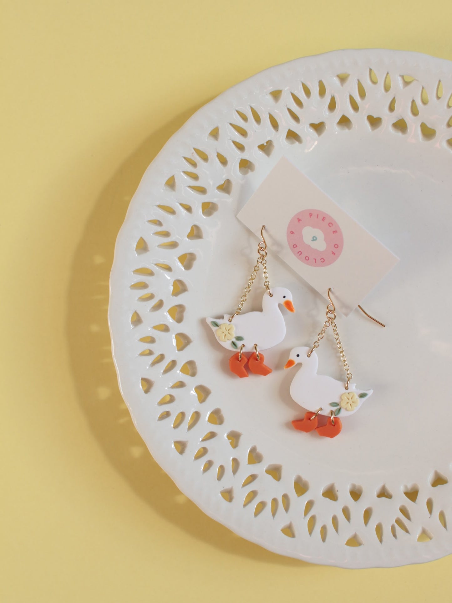 Yellow Petal Puddles - Spring Duck Earrings