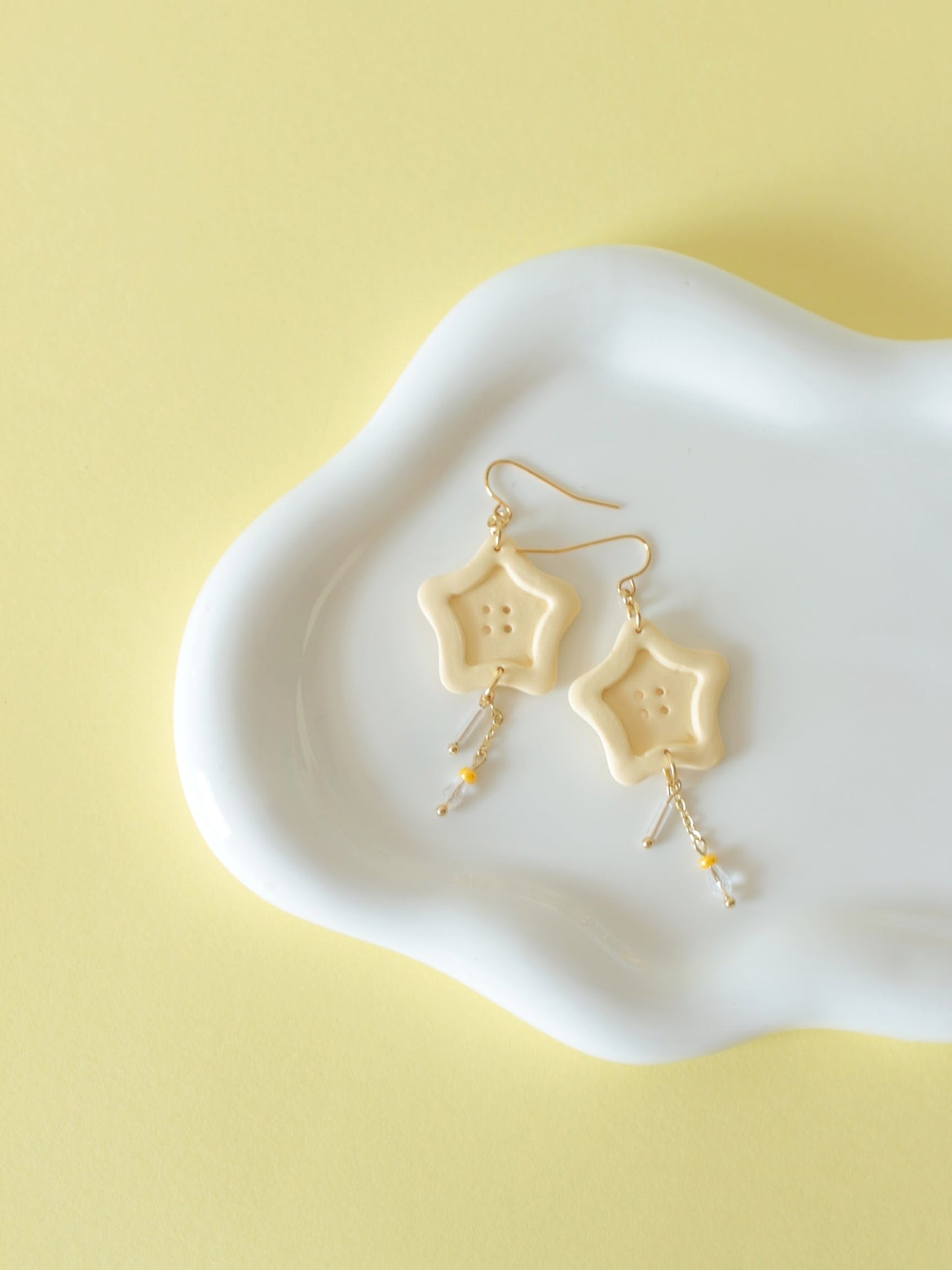 Yellow Stitching Stars - Button Inspired Earrings