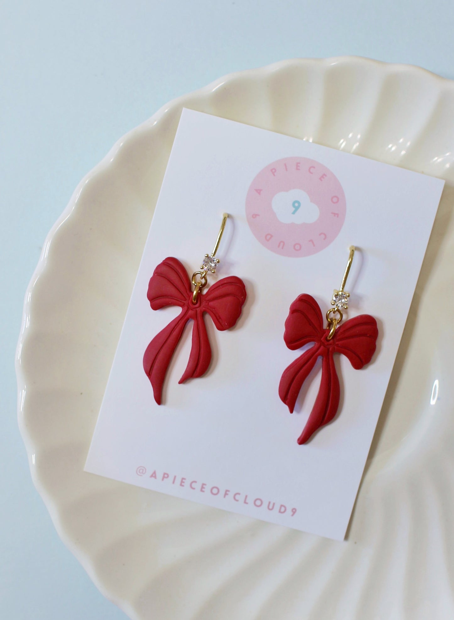 Red Ribbon - Holiday Bow Earrings
