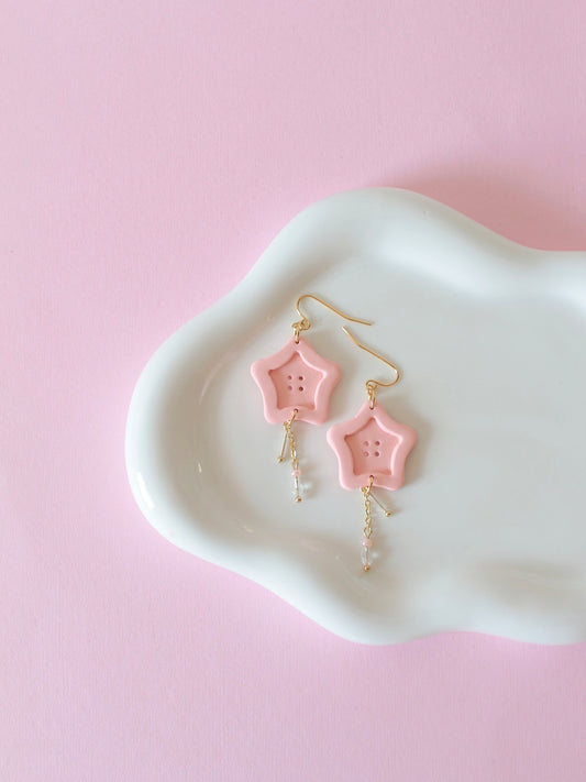 Pink Stitching Stars - Button Inspired Earrings