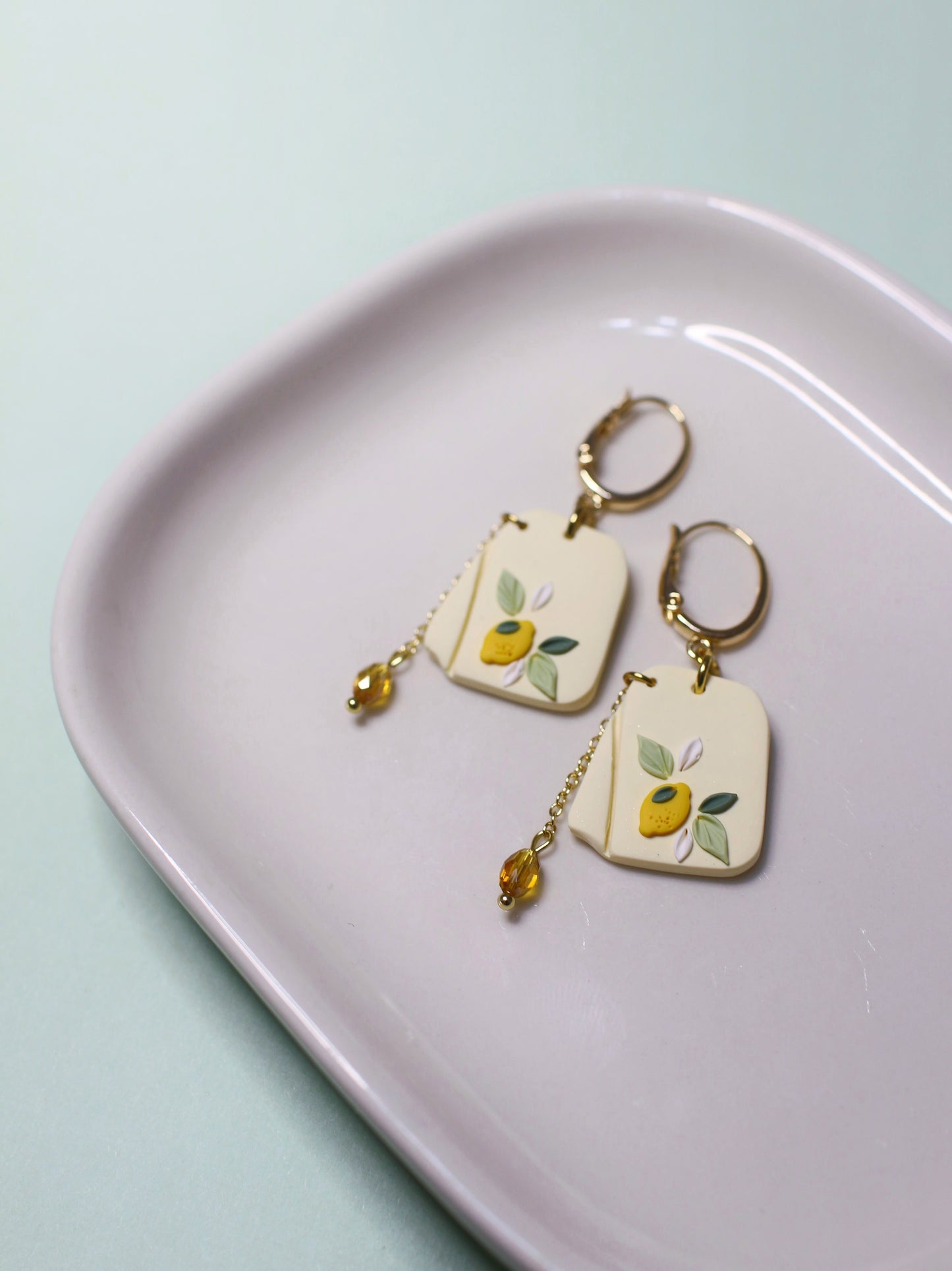 Lemon Tea - Teabag Droplet Earrings