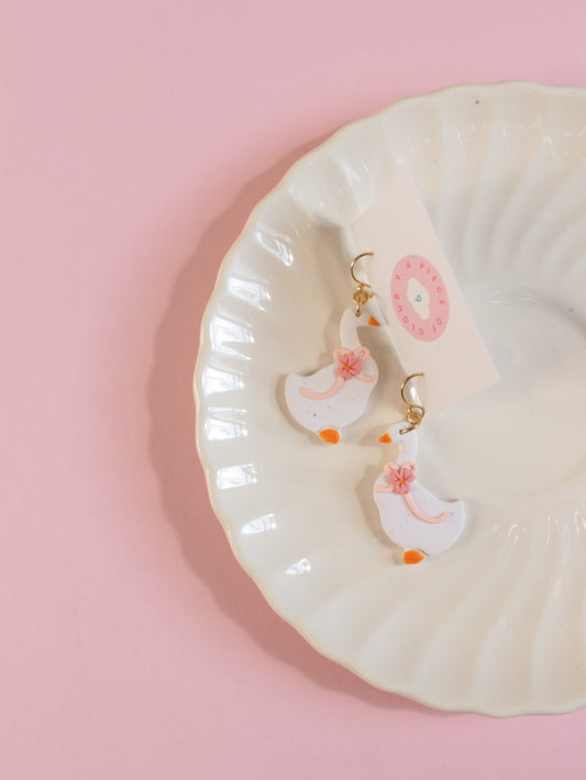 Spring Gosling in Pink - Geese Earrings