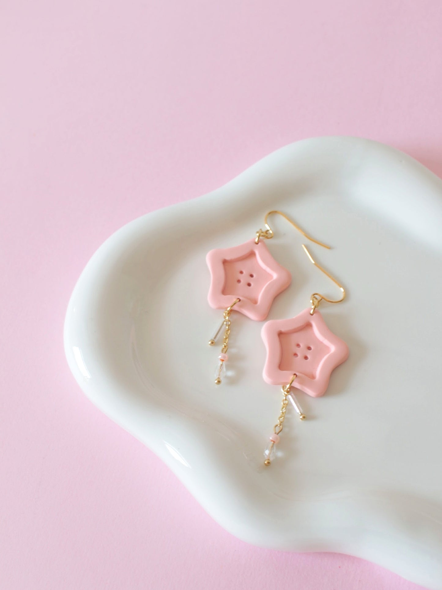 Pink Stitching Stars - Button Inspired Earrings