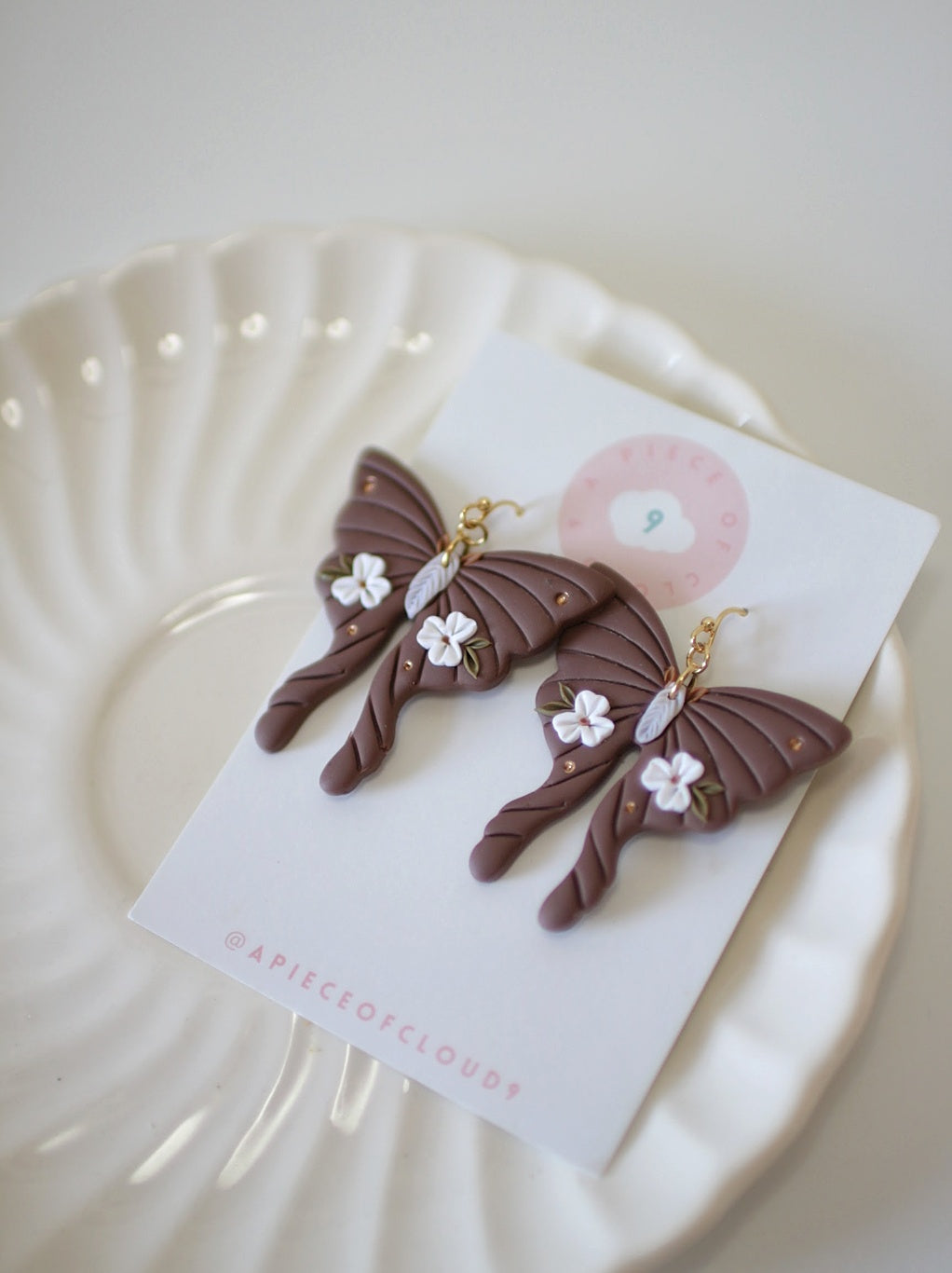 Brown Fluer Moths - Statement Earrings