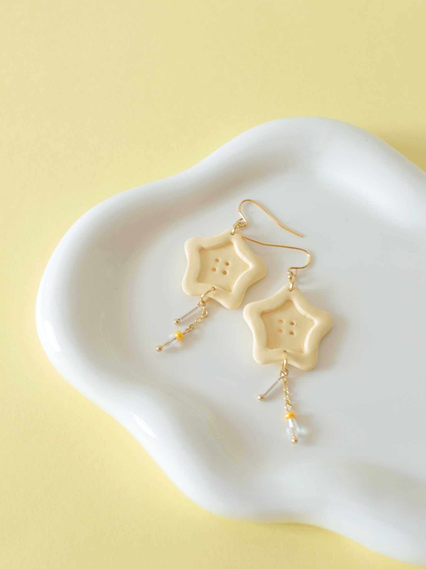 Yellow Stitching Stars - Button Inspired Earrings