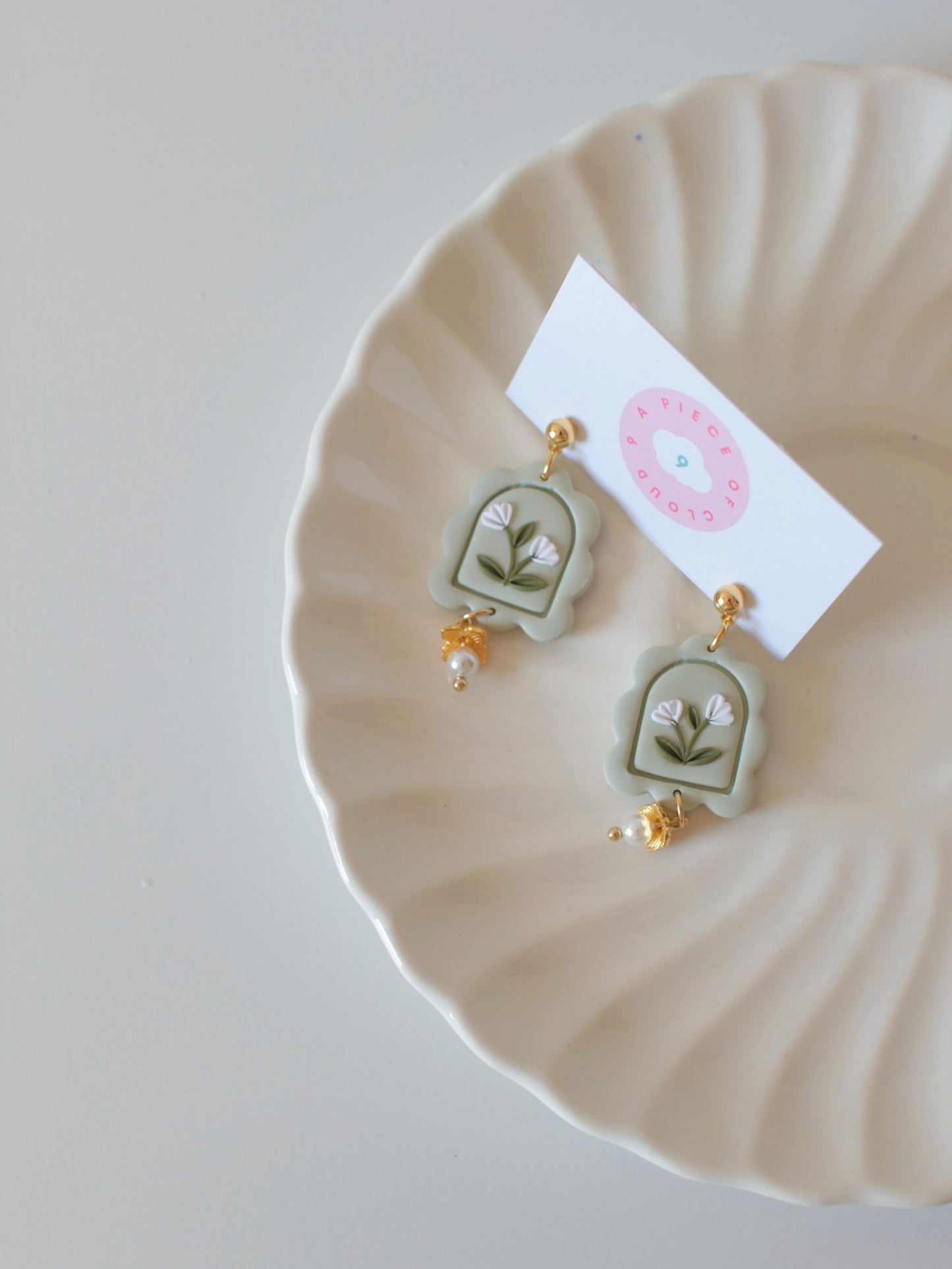Tea Green Meadow Blooms - Dainty Spring Earrings