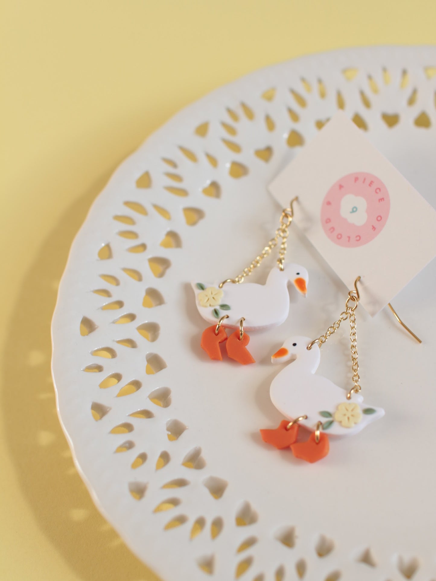 Yellow Petal Puddles - Spring Duck Earrings