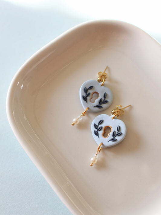 Powder Blue Heart Locket Earrings