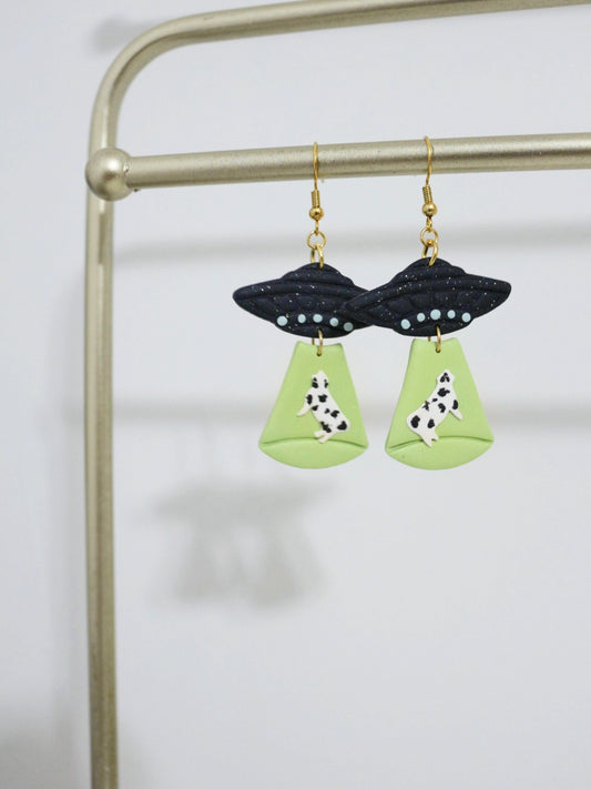 Cow Abduction - UFO Earrings